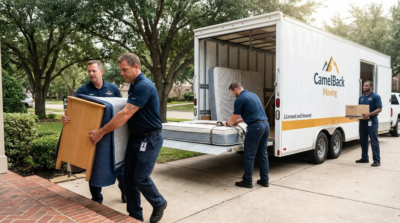Crew loading residential truck for cross-state move from Griffith, IN