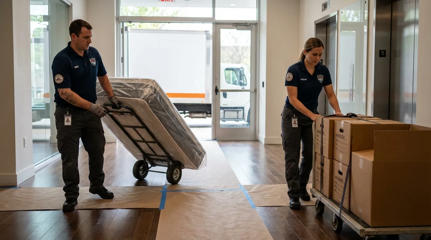 Professional apartment movers loading elevator in Griffith, IN